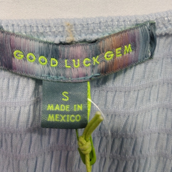 NWT Good Luck Gem V-Neck Bow Puff Sleeve Mini Dress Women's S Blue Minimalist - Picture 8 of 10